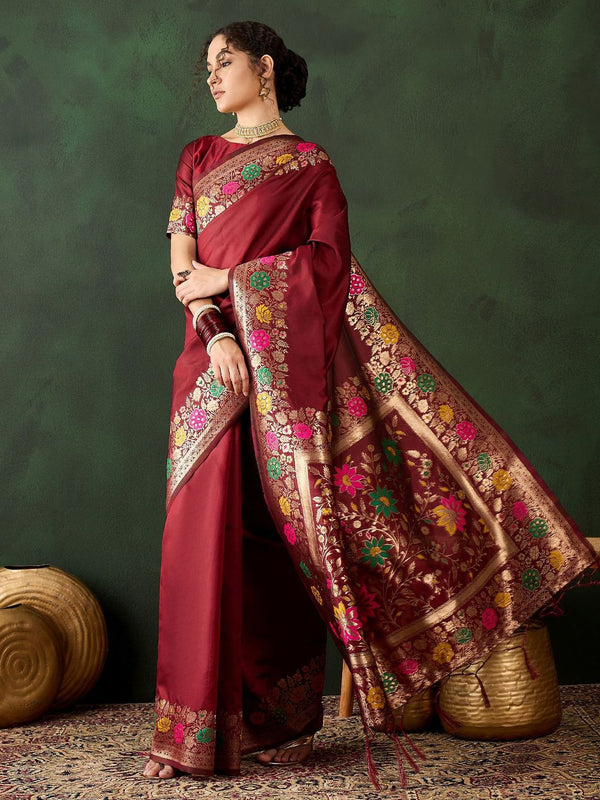 Mitera Floral Zari Designer Saree With Blouse Piece - Distacart