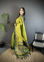 Thumbnail for Joban Fashion Light Green Banarasi Soft Silk Peacock Butta Work Saree - Distacart