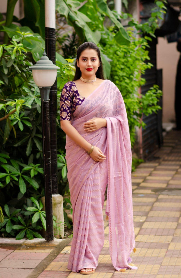Onion Poly Crepe Tie and Dye Saree with Unstitched Blouse - Hiral Fashion - Distacart