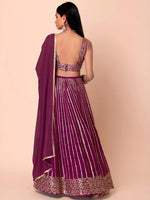 Thumbnail for Tulsi Art Marvelous Wine Sequins Georgette Reception Wear Lehenga Choli