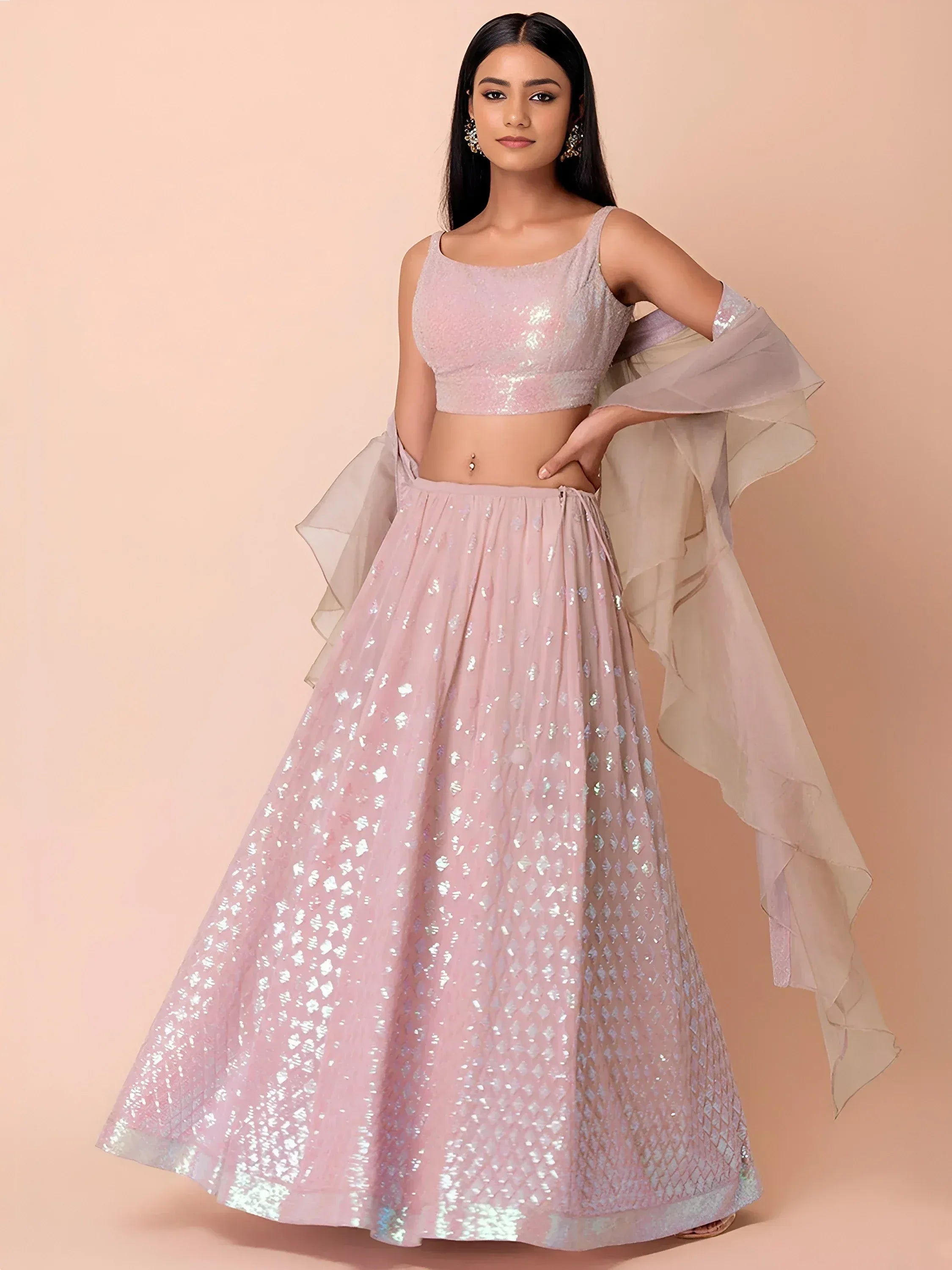 Tulsi Art Astonishing Pink Embroidered Georgette Party Wear Lehenga Choli - Dista