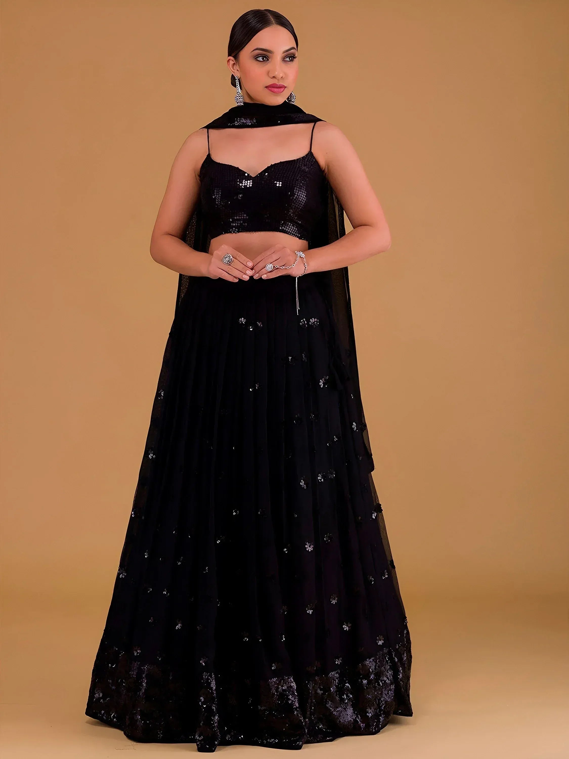 Tulsi Art Outstanding Black Sequins Georgette Party Wear Lehenga Choli - Dista