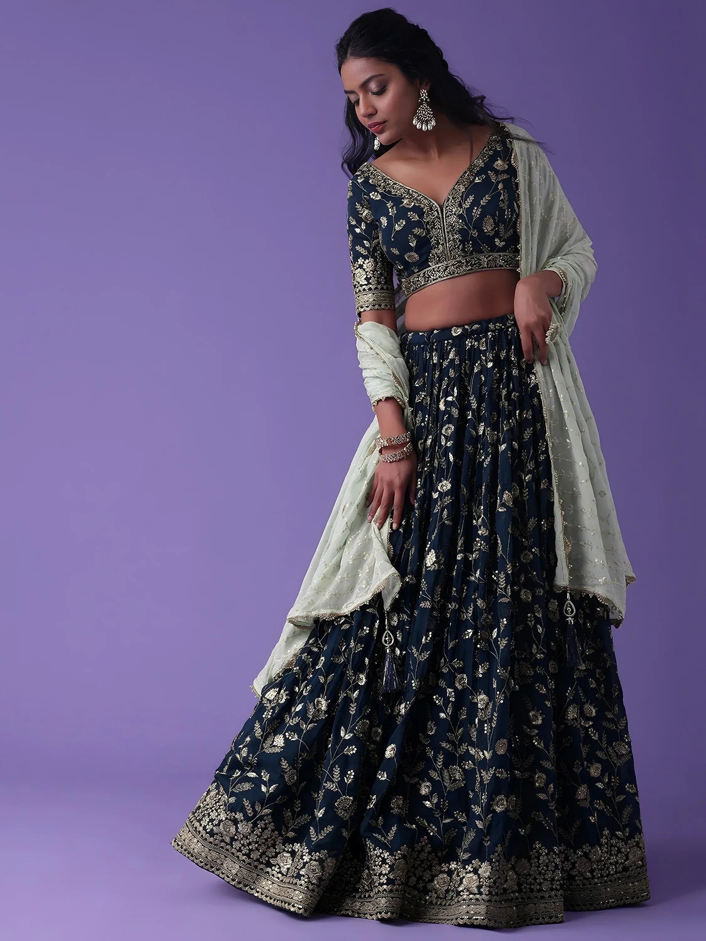 Tulsi Art Pretty Blue Dori Work Georgette Wedding Lehenga Choli With Dupatta - Dista