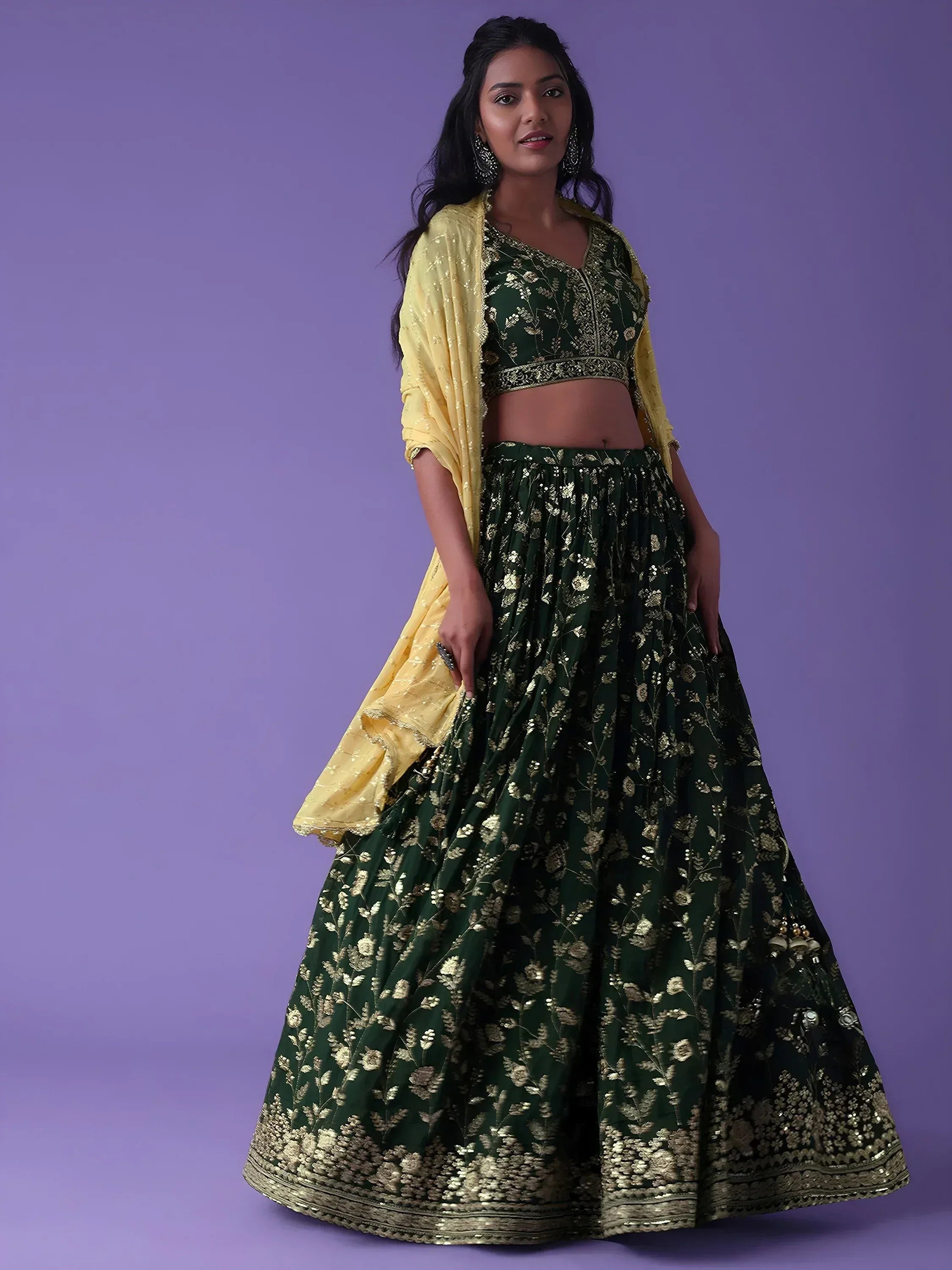 Tulsi Art Lovely Green Zari Embroidered Georgette Mehendi Wear Lehenga Choli - Dista