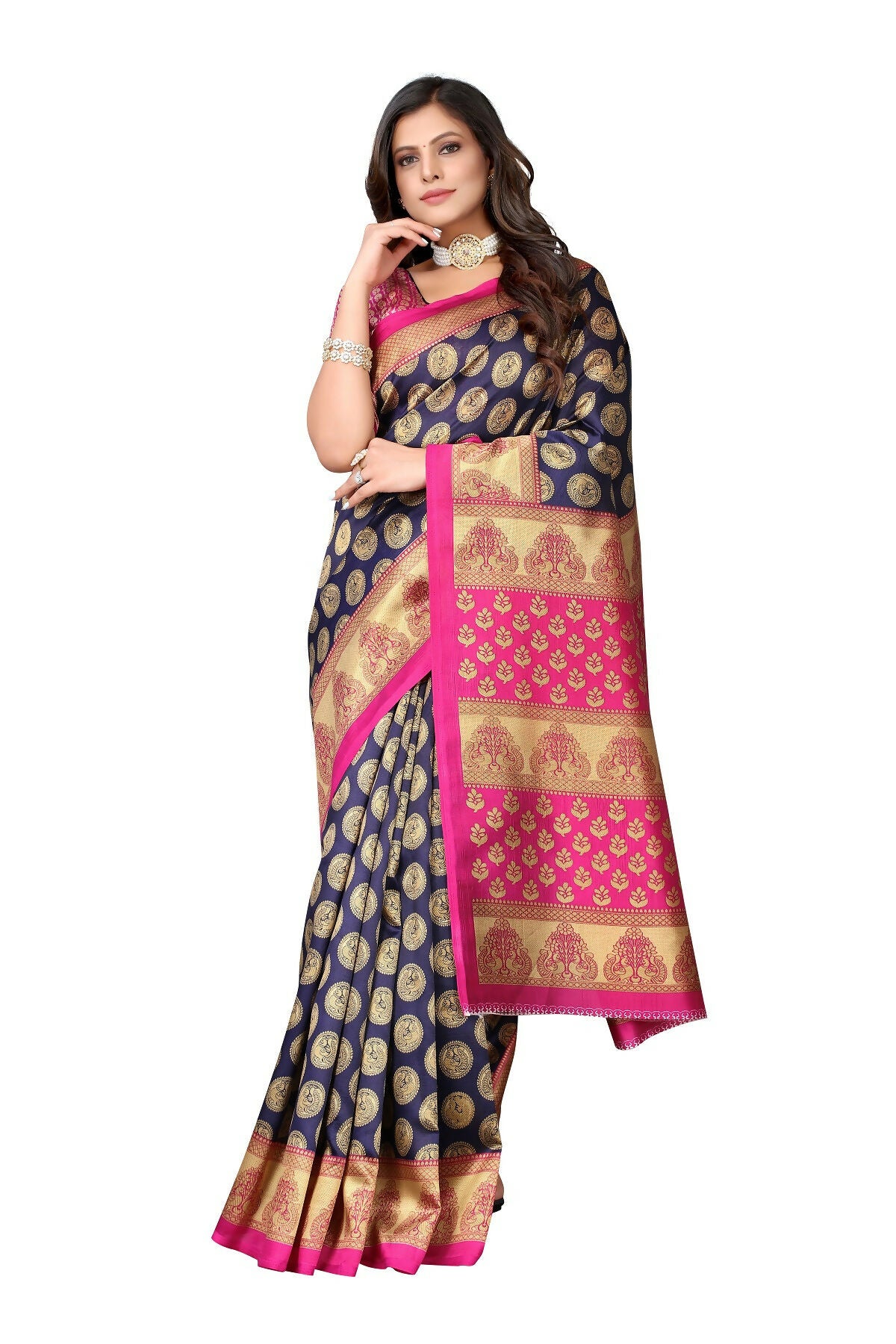 Vamika navy Printed Art Silk Saree - Distacart