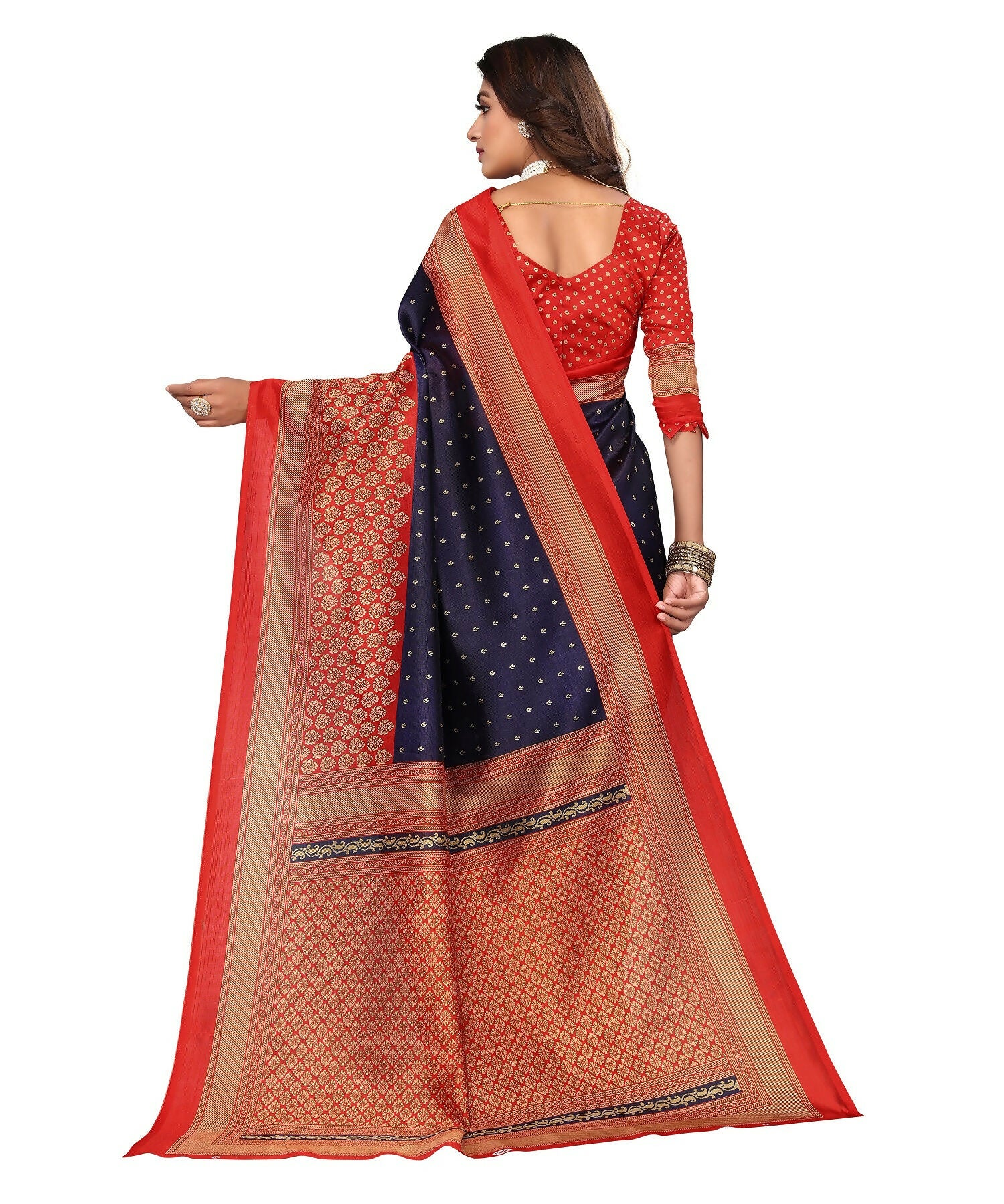 Vamika Navy Blue Printed Art Silk Saree - Distacart