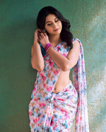 Thumbnail for Malishka Georgette Printed Ready To Wear Saree With Blouse Piece - Multi Color - Distacart