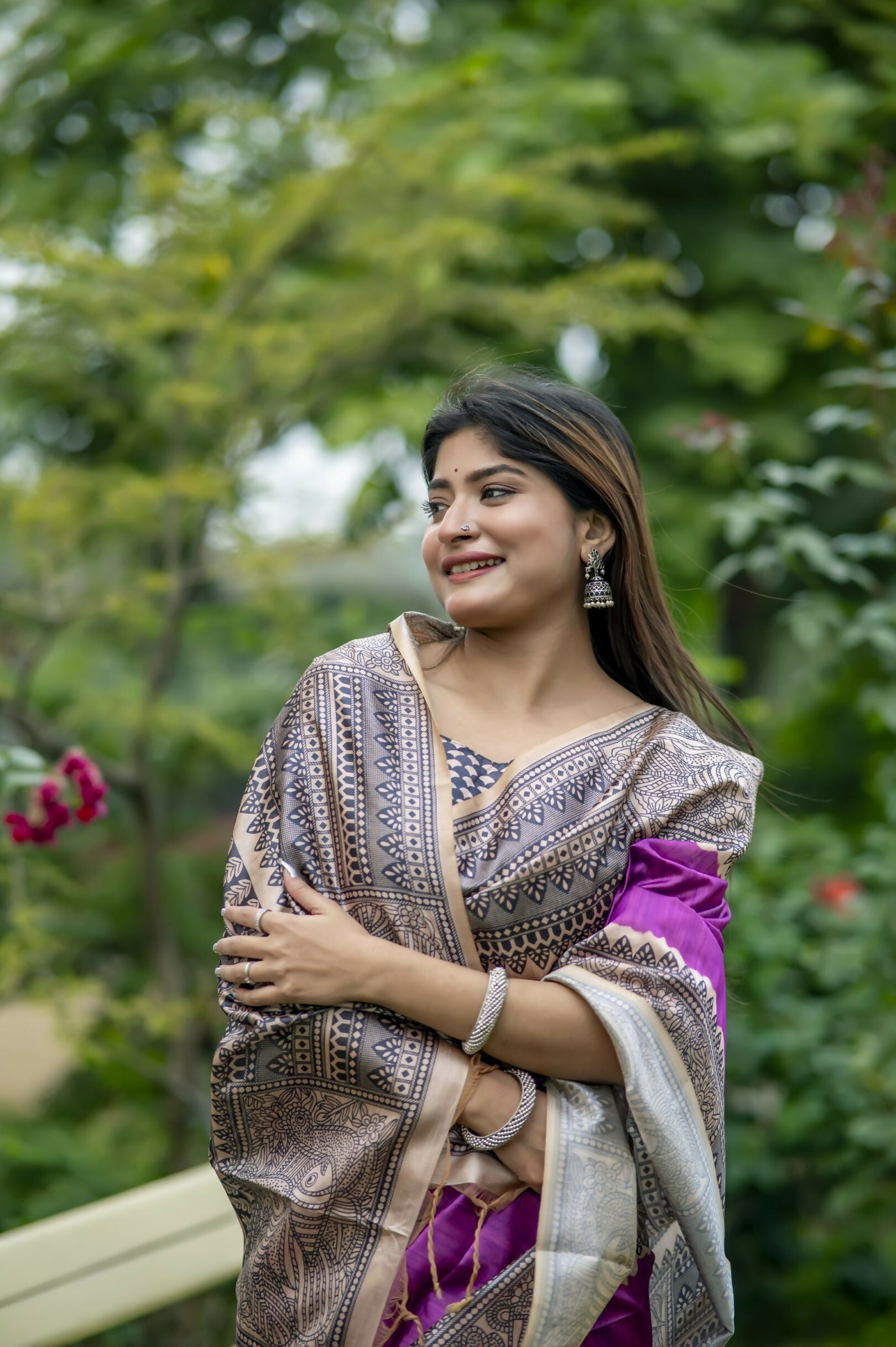 Vishnu Weaves Women's Wine Soft Tussar Silk Saree with Blouse - Distacart