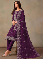 Thumbnail for Vegaa Fashion Violet Organza Embroidery Work Designer Salwar Suit