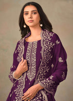 Thumbnail for Vegaa Fashion Violet Organza Embroidery Work Designer Salwar Suit