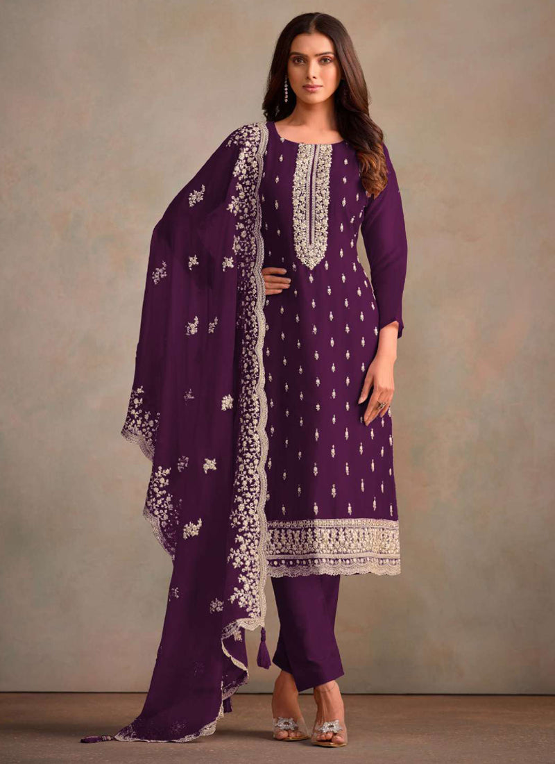 Vegaa Fashion Violet Organza Embroidery Work Designer Salwar Suit - Distacart