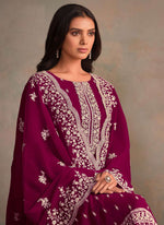 Thumbnail for Vegaa Fashion Wine Organza Embroidery Work Designer Salwar Suit