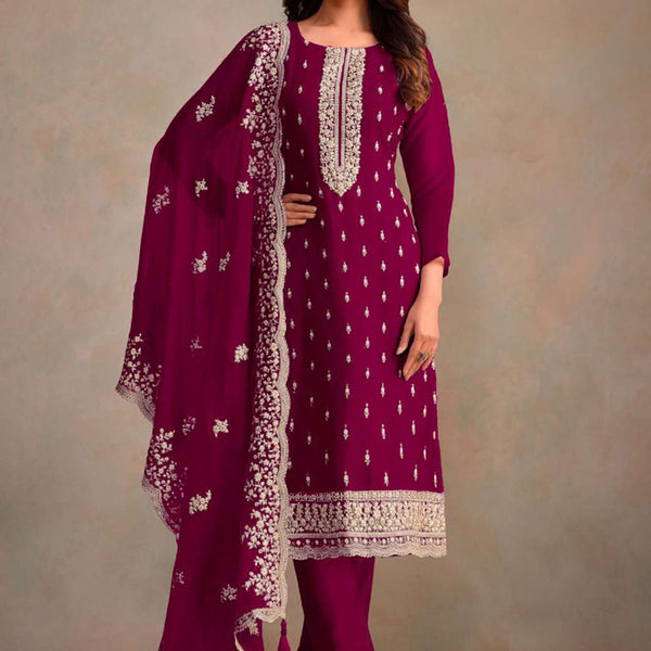 Vegaa Fashion Wine Organza Embroidery Work Designer Salwar Suit - Distacart