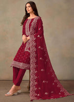 Thumbnail for Vegaa Fashion Maroon Organza Embroidery Work Designer Salwar Suit