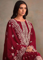 Thumbnail for Vegaa Fashion Maroon Organza Embroidery Work Designer Salwar Suit