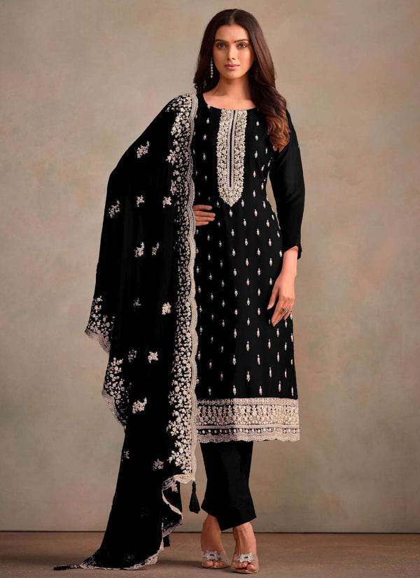 Vegaa Fashion Black Organza Embroidery Work Designer Salwar Suit