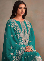 Thumbnail for Vegaa Fashion Turquoise Organza Embroidery Work Designer Salwar Suit