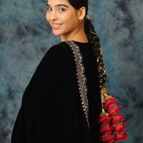 Ruby Raang Gold Gota Pati Work And Dark Pink Rosses With Black Thread & Golden Stones - Distacart