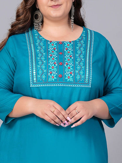 Sztori Women Printed Flared Sleeves Thread Work Kurta - Distacart