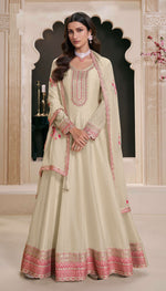 Thumbnail for Anaita Cream Embroidered Work Silk Stitched Anarkali Suit - Distacart