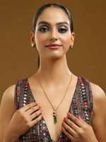 Thumbnail for Ruby Raang Kundan and Green Stone Necklace with Studs