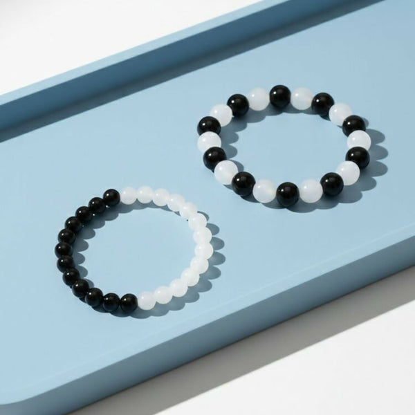 NVR Unisex Set of 2 Black & White crystal beaded Bracelet - Distacart