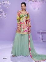 Thumbnail for Anaita Sea Green Chinon Readymade Palazzo Suit with Digital Embroidery Work - Distacart