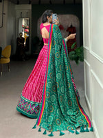 Thumbnail for Vastranavya Cultural Leheriya With Patola Print Border Tussar Silk Lehenga Choli - Pink - Distacart