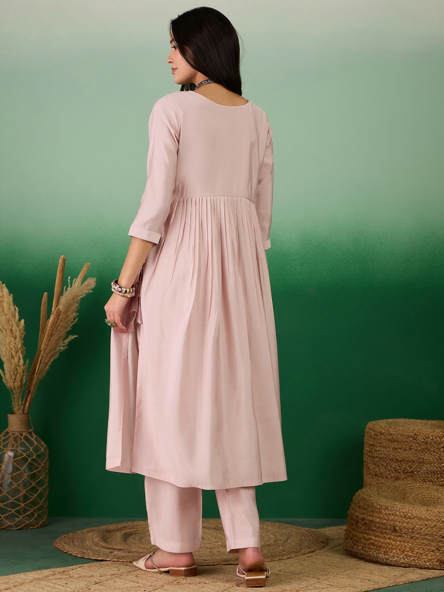 Pink Embroidered Muslin Kurta and Trouser - Berlin - Distacart