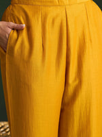 Thumbnail for Indo Era Mustard Yellow Floral Embroidered V-Neck Straight Kurta with Trousers & Dupatta