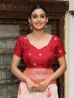 Thumbnail for Astita White & Red Linen Cotton Saree