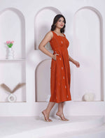 Thumbnail for Miravan Womens Abstract Printed Rust ALine Maxi Dress - Dista