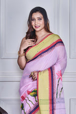 Thumbnail for Morchari Multicolour Cotton Handloom Mirror Work Saree Unstitched Blouse