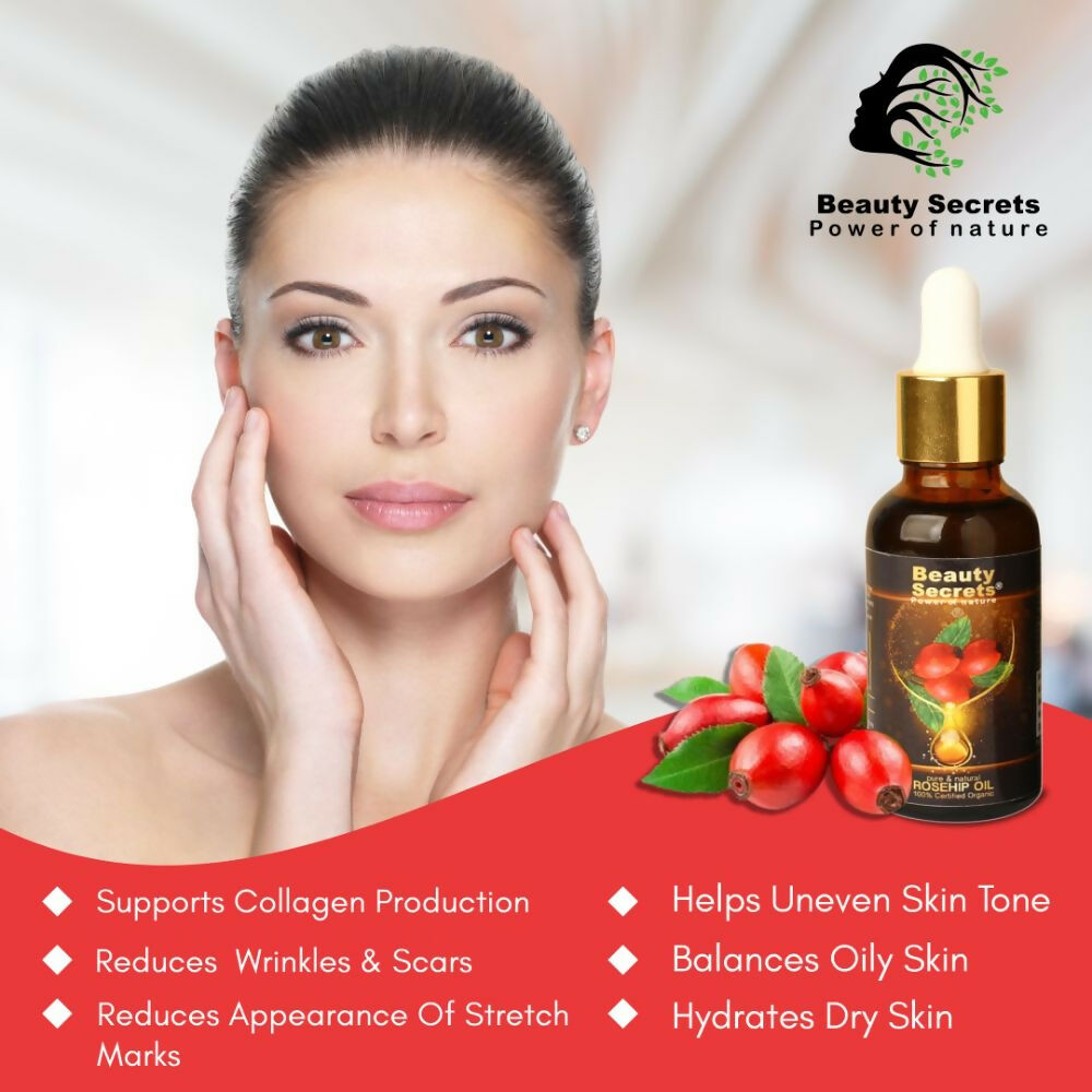 Beauty Secrets Certified Organic Rosehip Oil for Face and Body - Distacart