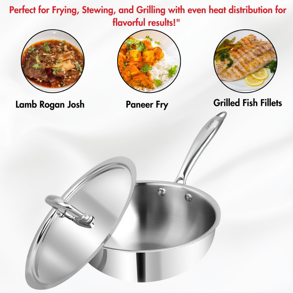 Vinod Platinum Triply Stainless Steel Deep Frying Pan with Lid - Dista
