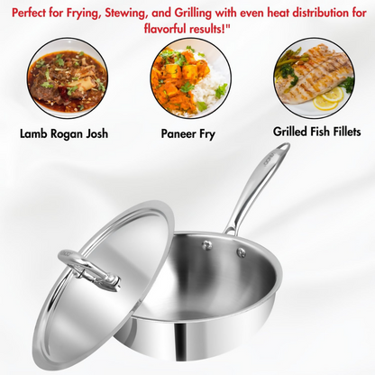Vinod Platinum Triply Stainless Steel Deep Frying Pan with Lid - Dista