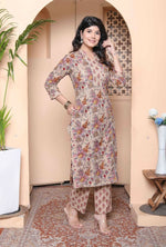 Thumbnail for Miravan Womens Pure Cotton Straight Floral Printed Kurta With Palazzo-Multicolor - Distacart