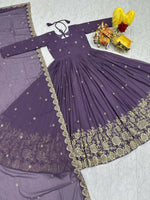 Thumbnail for Teeya Creation Womens Wedding Wear Heavy Sequence Embroidery Work Purple Gown Set - Dista