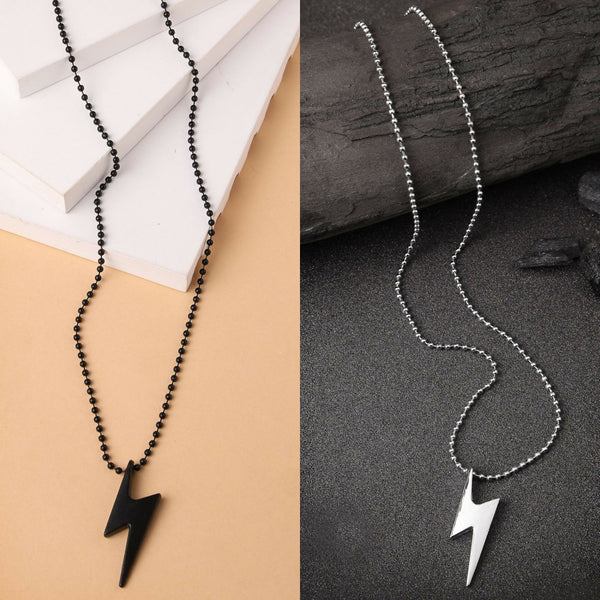 NVR Men's Set of 2 Black & Silver Flash Pendent With Chain - Distacart