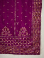 Thumbnail for The52 Wine Women's Gorgeous Embroidered Work Vichitra Silk Fabric Flared Kurta Pant and Dupatta Set - Distacart