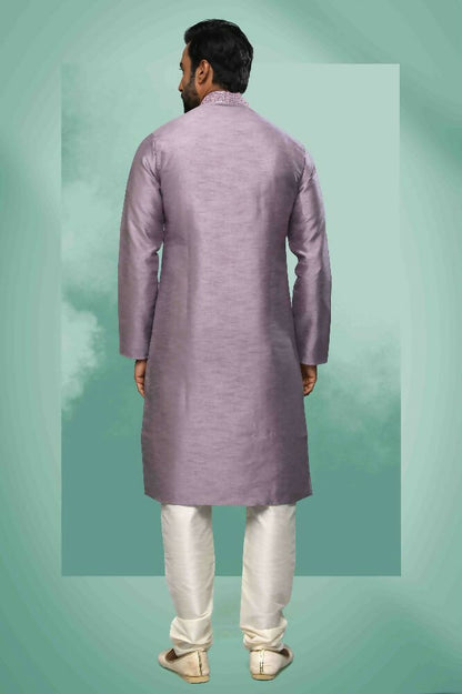 Raivat Ethnic Art Silk Mirror Embroidery Work Kurta Pajama In Lavender Colour - Dista