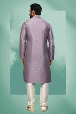 Thumbnail for Raivat Ethnic Art Silk Mirror Embroidery Work Kurta Pajama In Lavender Colour - Dista