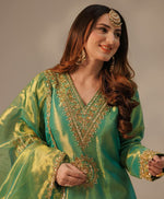 Thumbnail for Prazu Fashion Lime Green Organza Embroidered Palazzo Suit