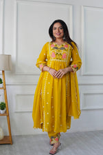 Thumbnail for Prazu Fashion Yellow Georgette Embroidered Salwar Suit