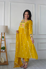 Thumbnail for Prazu Fashion Yellow Georgette Embroidered Salwar Suit