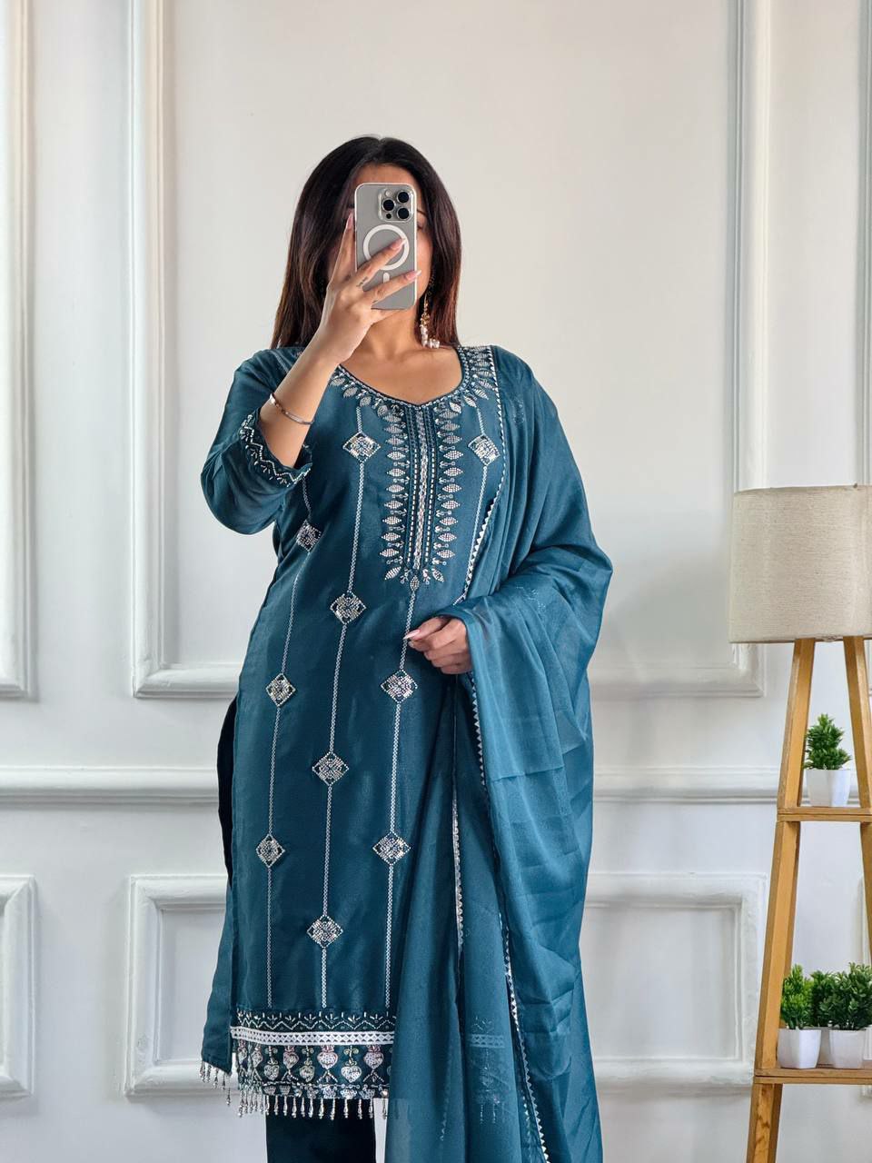 Prazu Fashion Rama Georgette Embroidered Salwar Suit - Distacart
