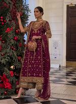 Thumbnail for Prazu Fashion Wine Georgette Embroidered Salwar Suit