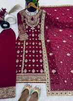 Thumbnail for Prazu Fashion Wine Georgette Embroidered Salwar Suit