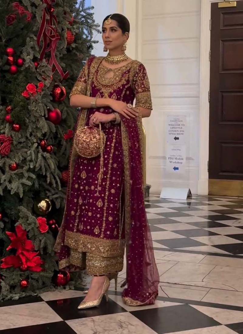 Prazu Fashion Wine Georgette Embroidered Salwar Suit - Distacart
