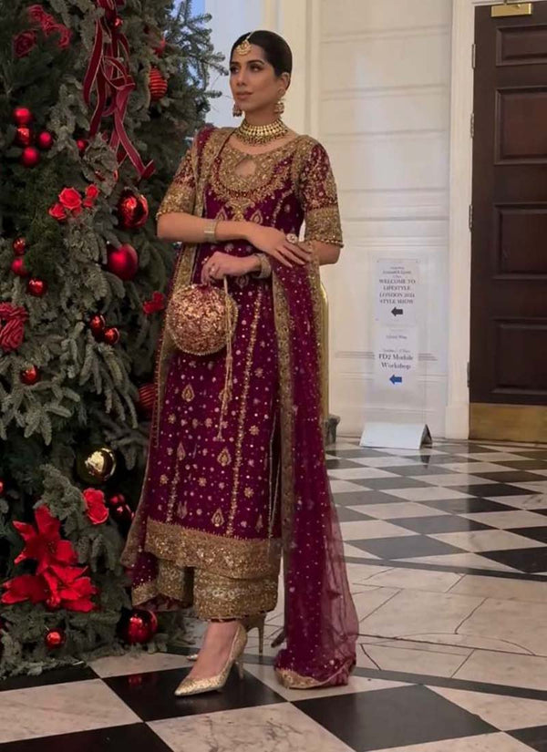 Prazu Fashion Wine Georgette Embroidered Salwar Suit